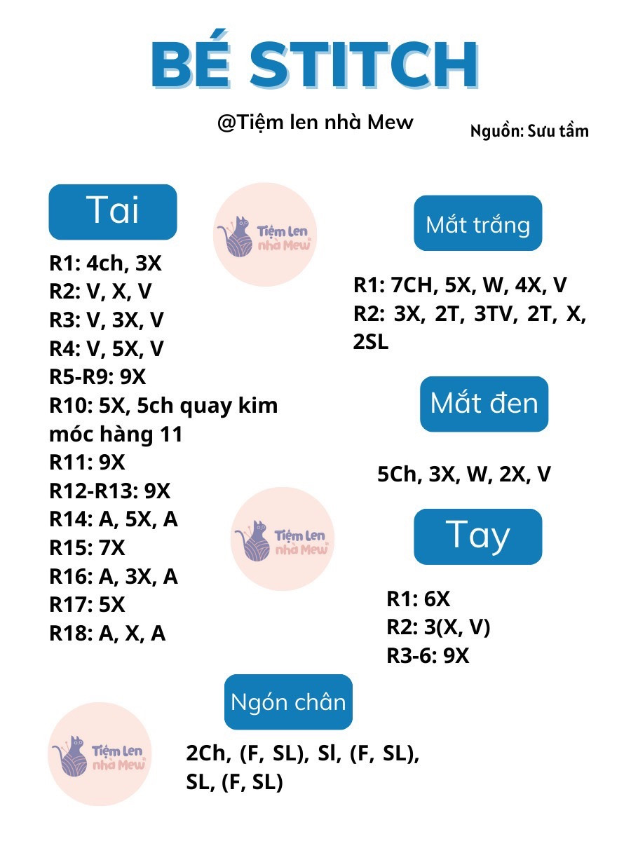 Hướng dẫn móc khóa bé stitch