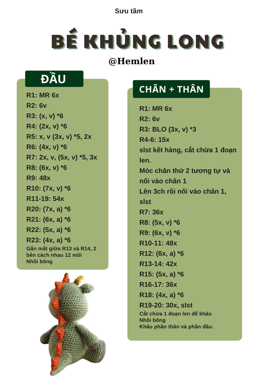 Hướng dẫn móc len bé khủng long