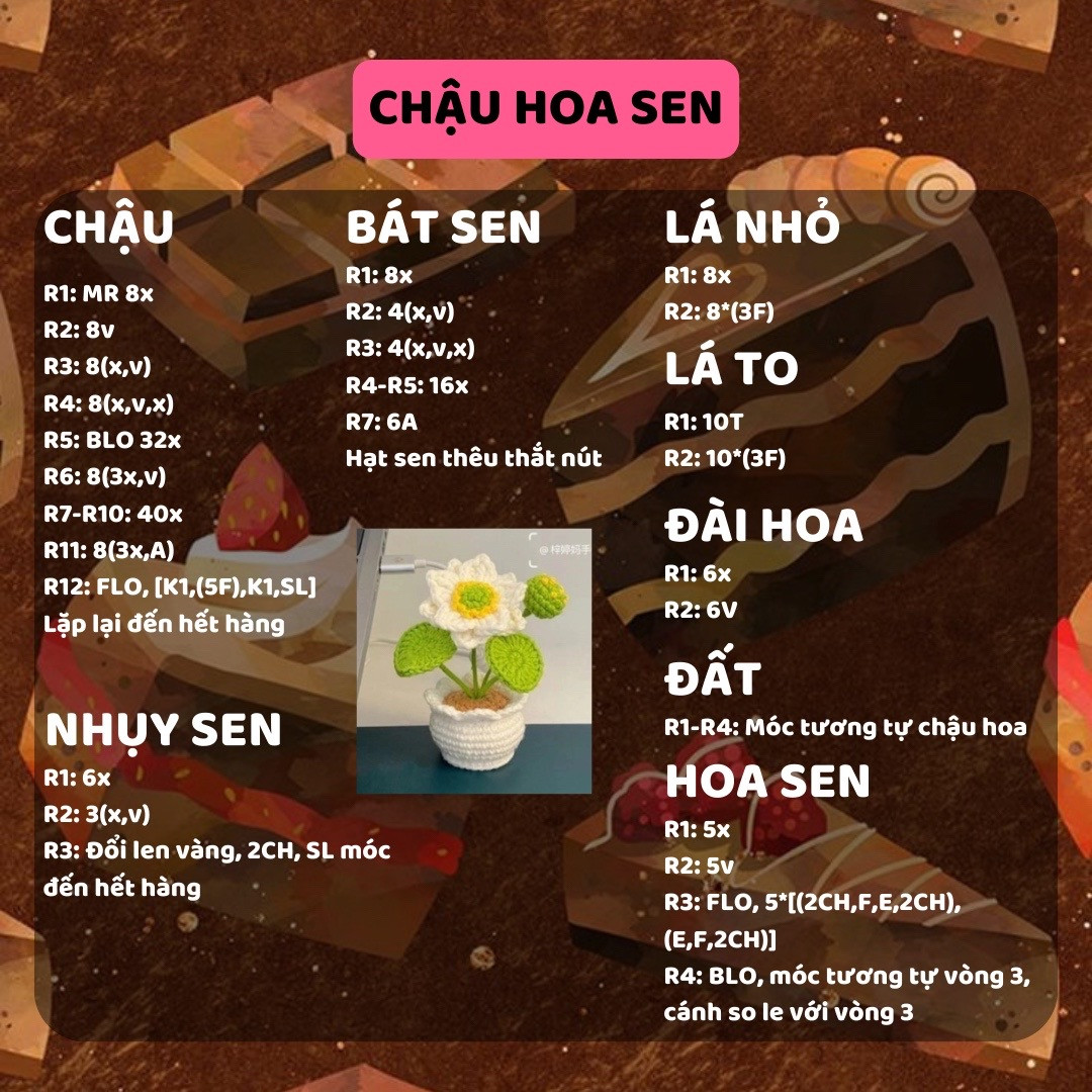 hướng dẫn móc len chậu hoa sen