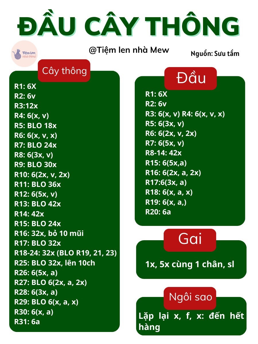 Hướng dẫn móc len đầu cây thông ngôi sao vàng