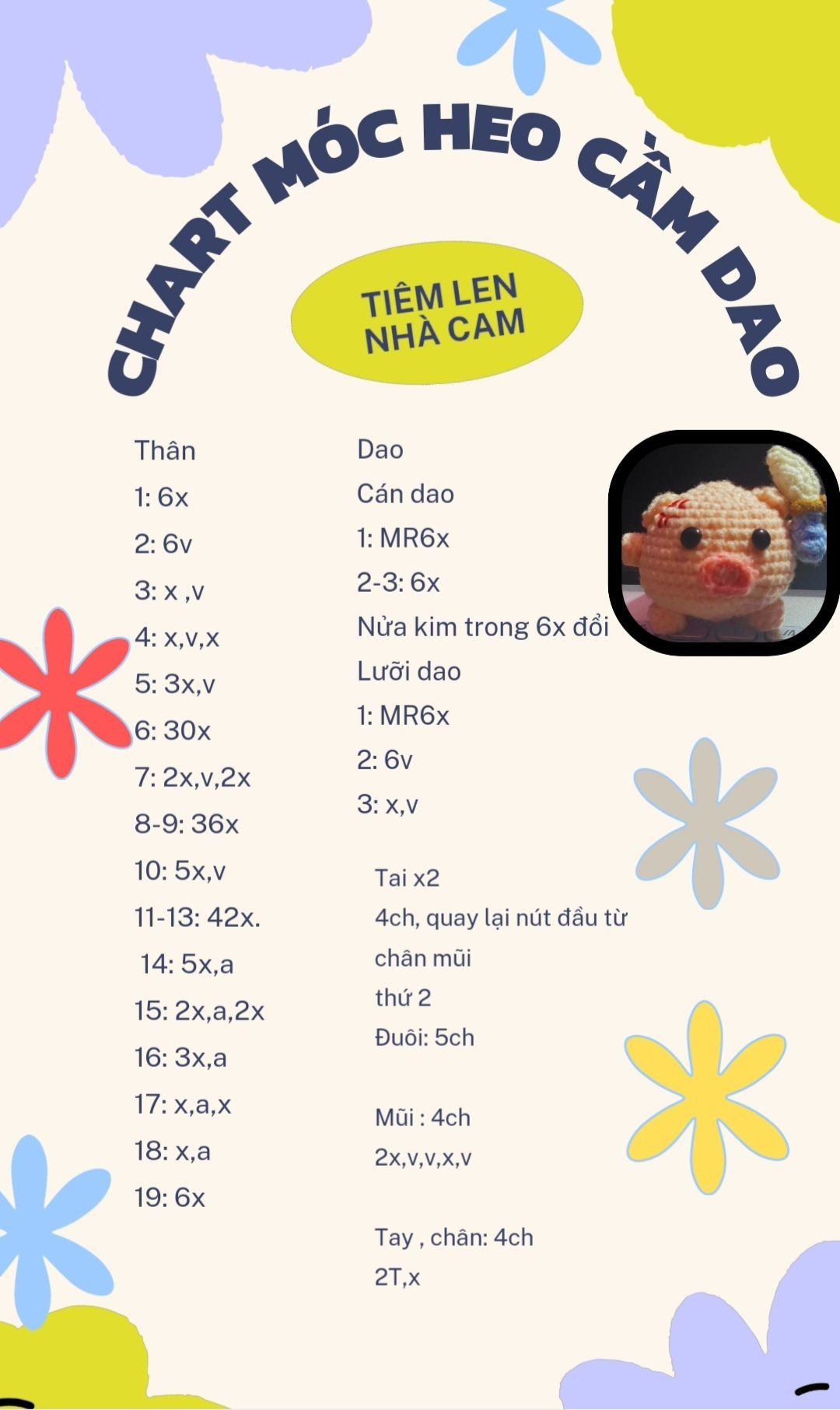 Hướng dẫn móc len heo cầm dao