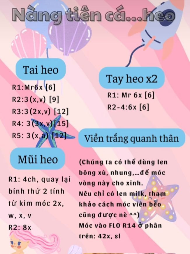 Hướng dẫn móc len nàng tiên cá heo