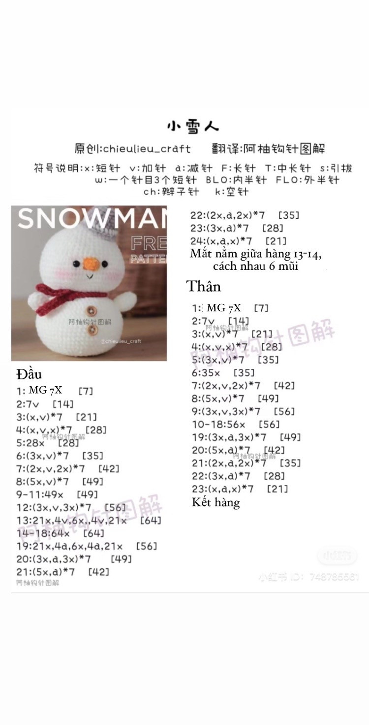 Hướng dẫn móc little snowman (người tuyết)