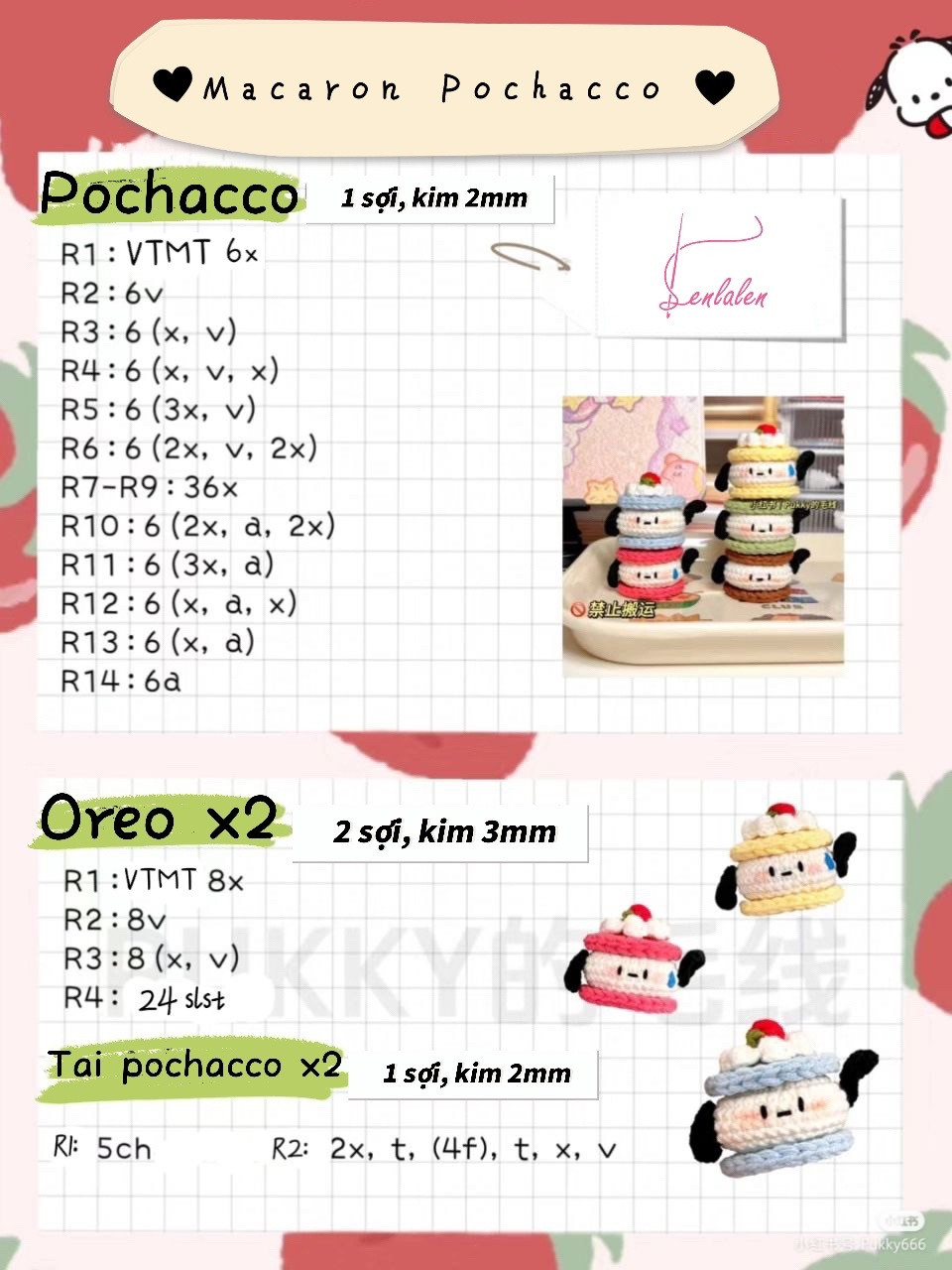 Hướng dẫn móc macaron pochacco