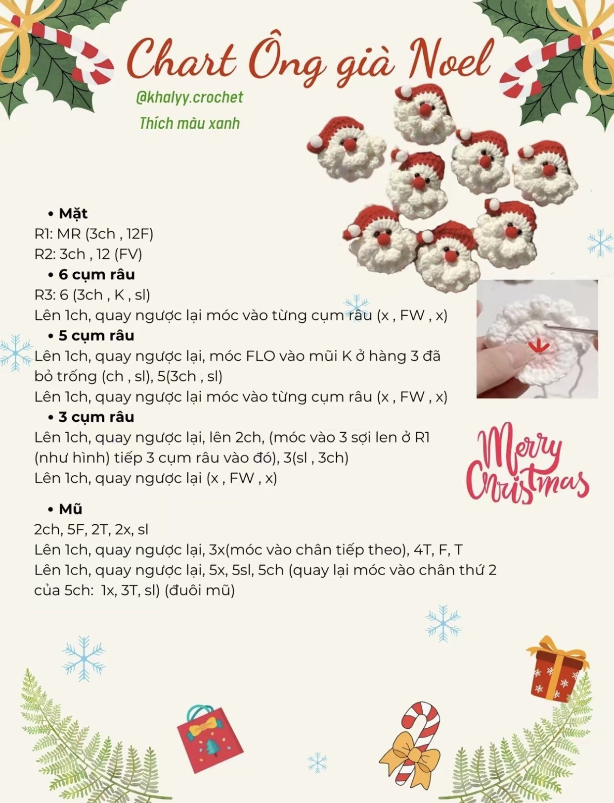 Hướng dẫn móc móc khóa đầu ông già noel