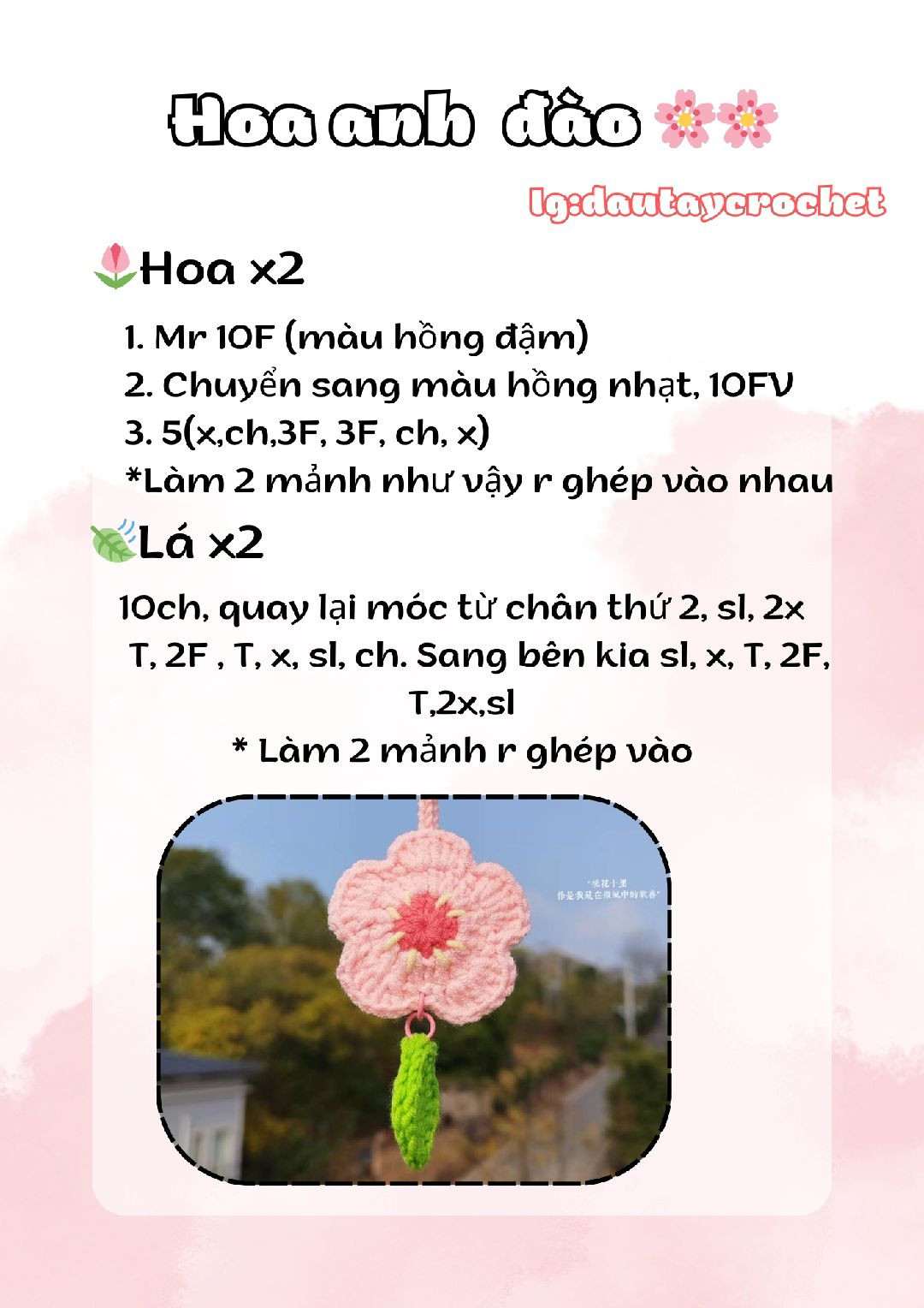 Hướng dẫn móc móc khóa hoa anh đào