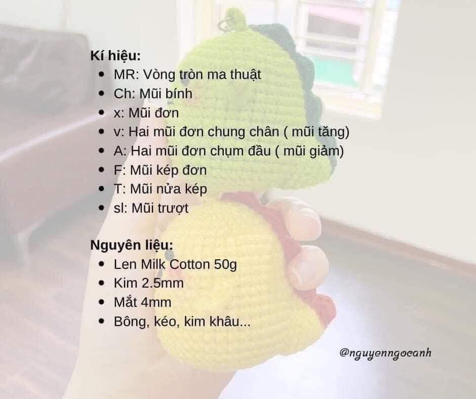 Hướng dẫn móc móc khóa khủng long xanh