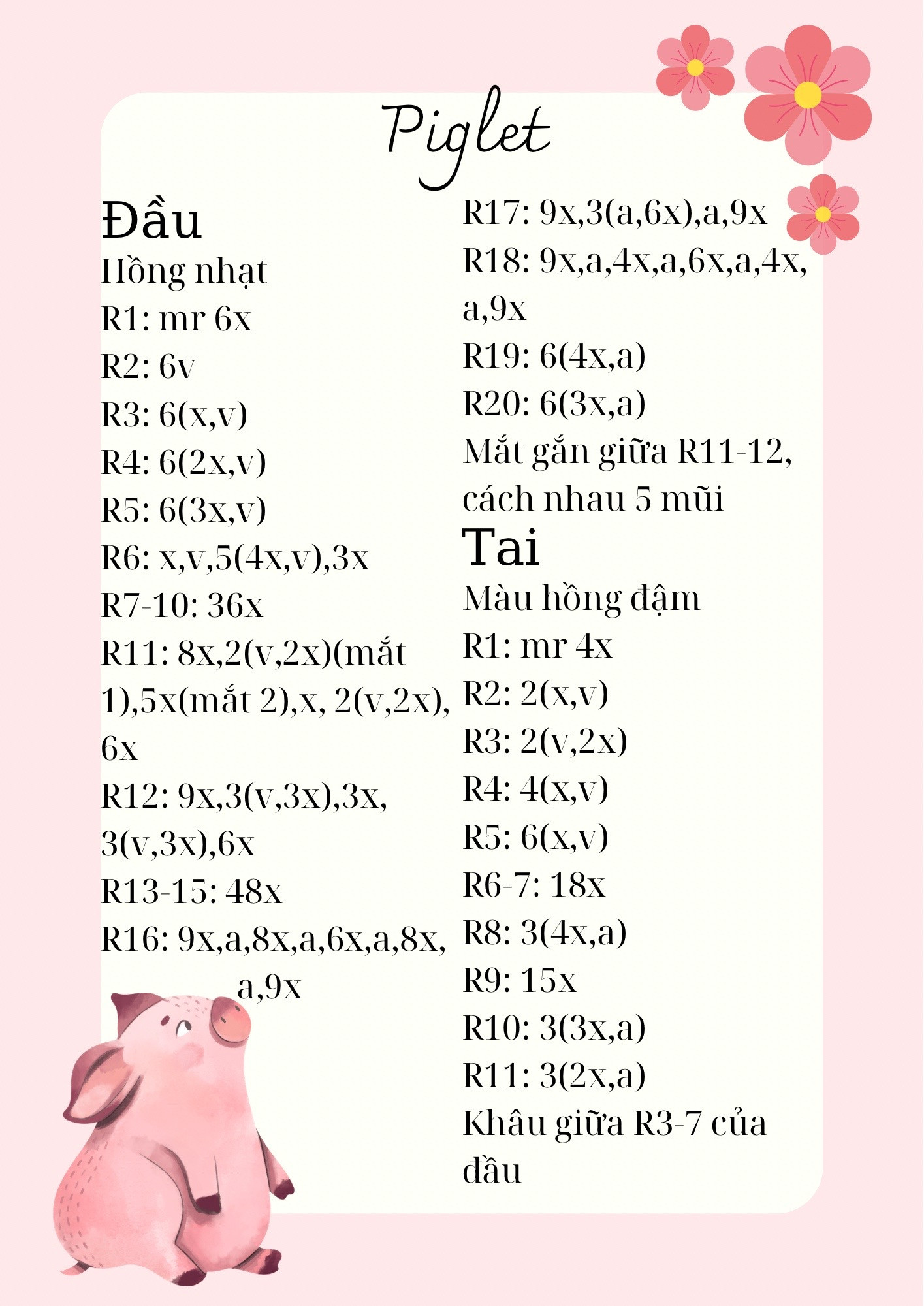 Hướng dẫn móc móc khóa piglet (heo hồng)