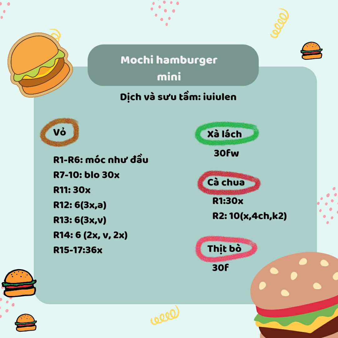 Hướng dẫn móc mochi hamburger mini