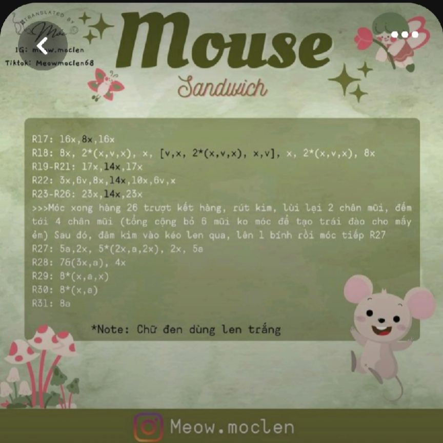 Hướng dẫn móc mouse sandwich (bánh mì chuột)