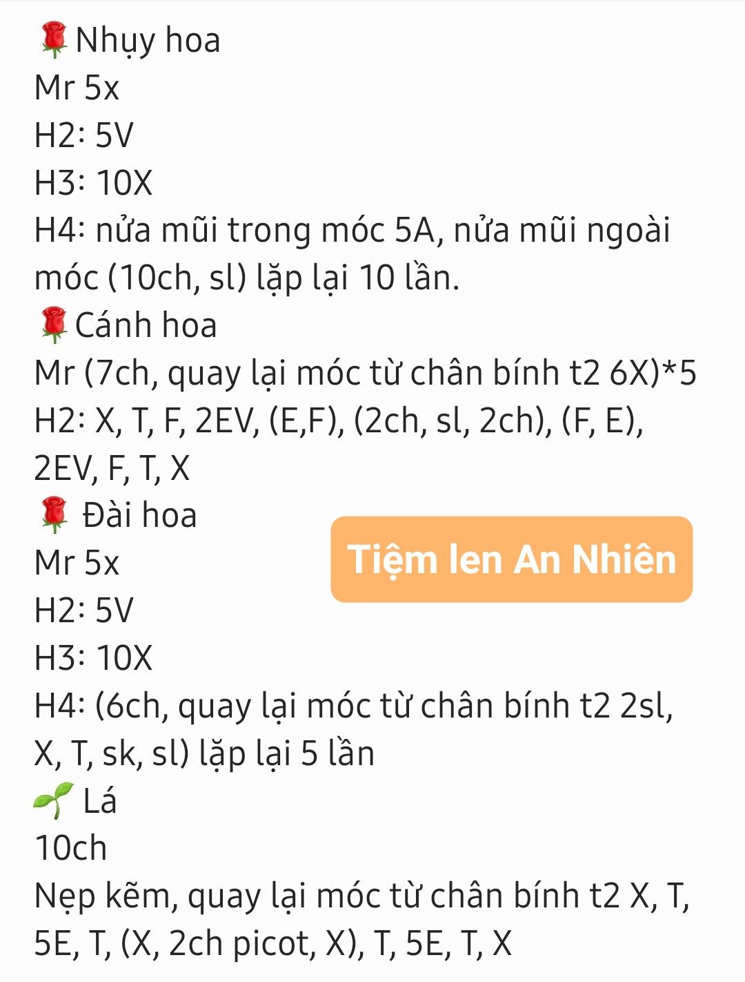 Hướng dẫn móc nhụy hoa, hoa năm cánh.