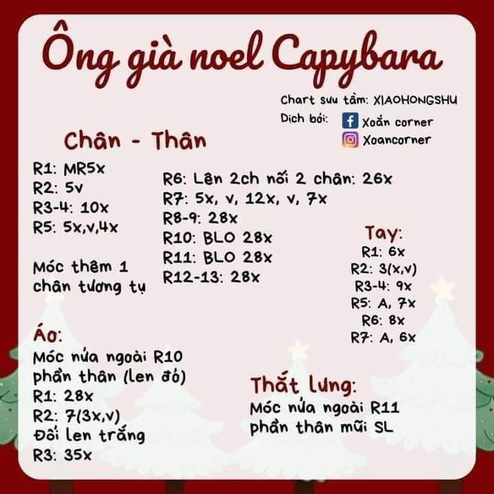 Hướng dẫn móc ông già noel capybara