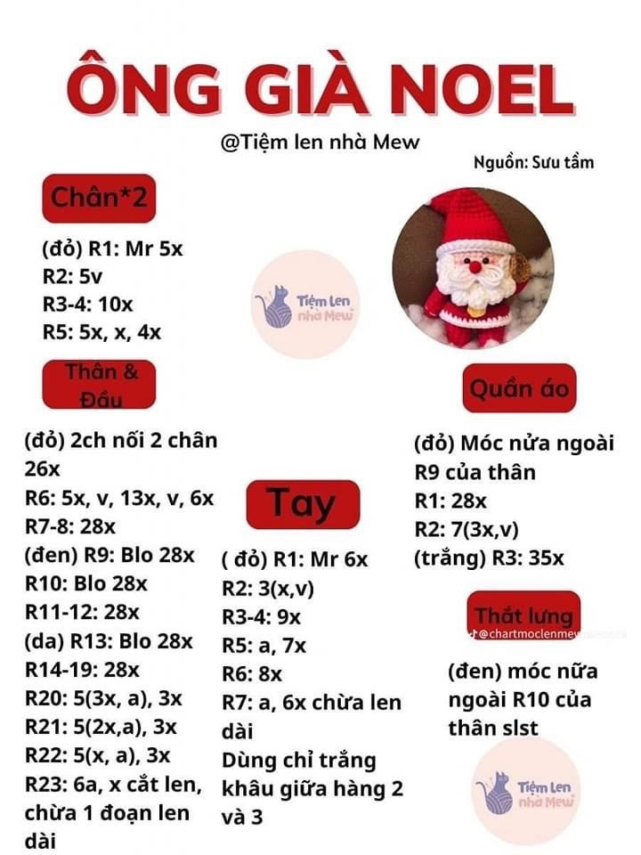 Hướng dẫn móc ông già noel đội mũ râu trắng