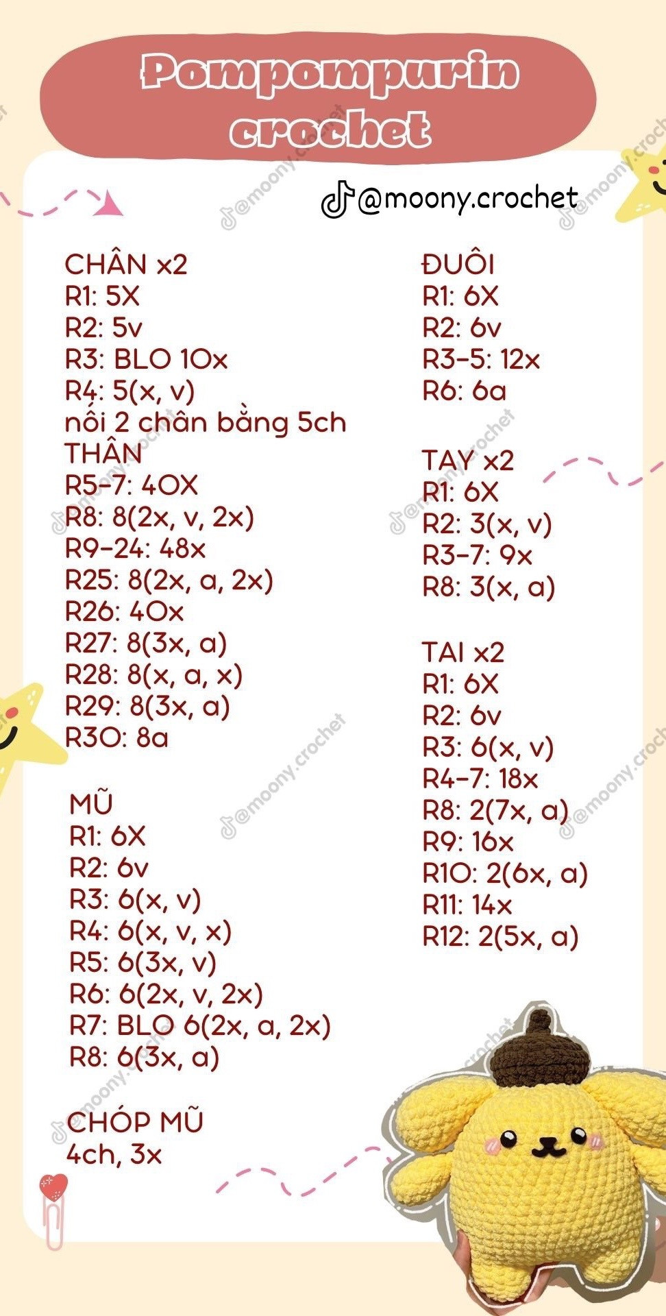 Hướng dẫn móc pompompurin crochet