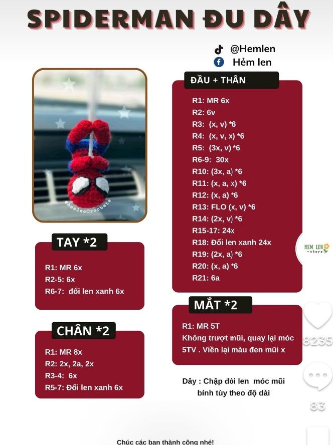 Hướng dẫn móc rồng mini, spiderman đu dây