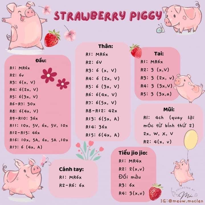 Hướng dẫn móc strawberry piggy