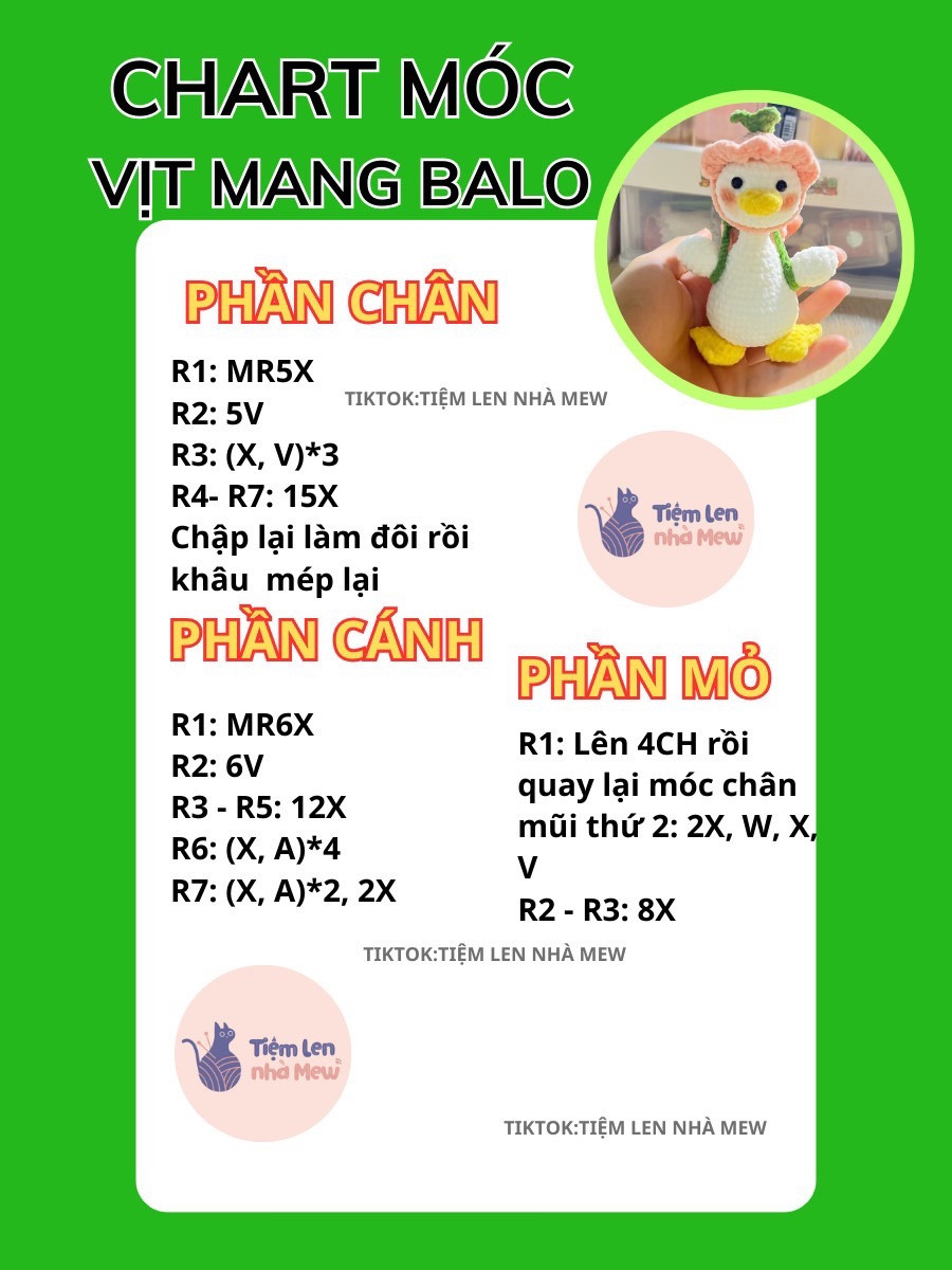 Hướng dẫn móc vịt mang balo