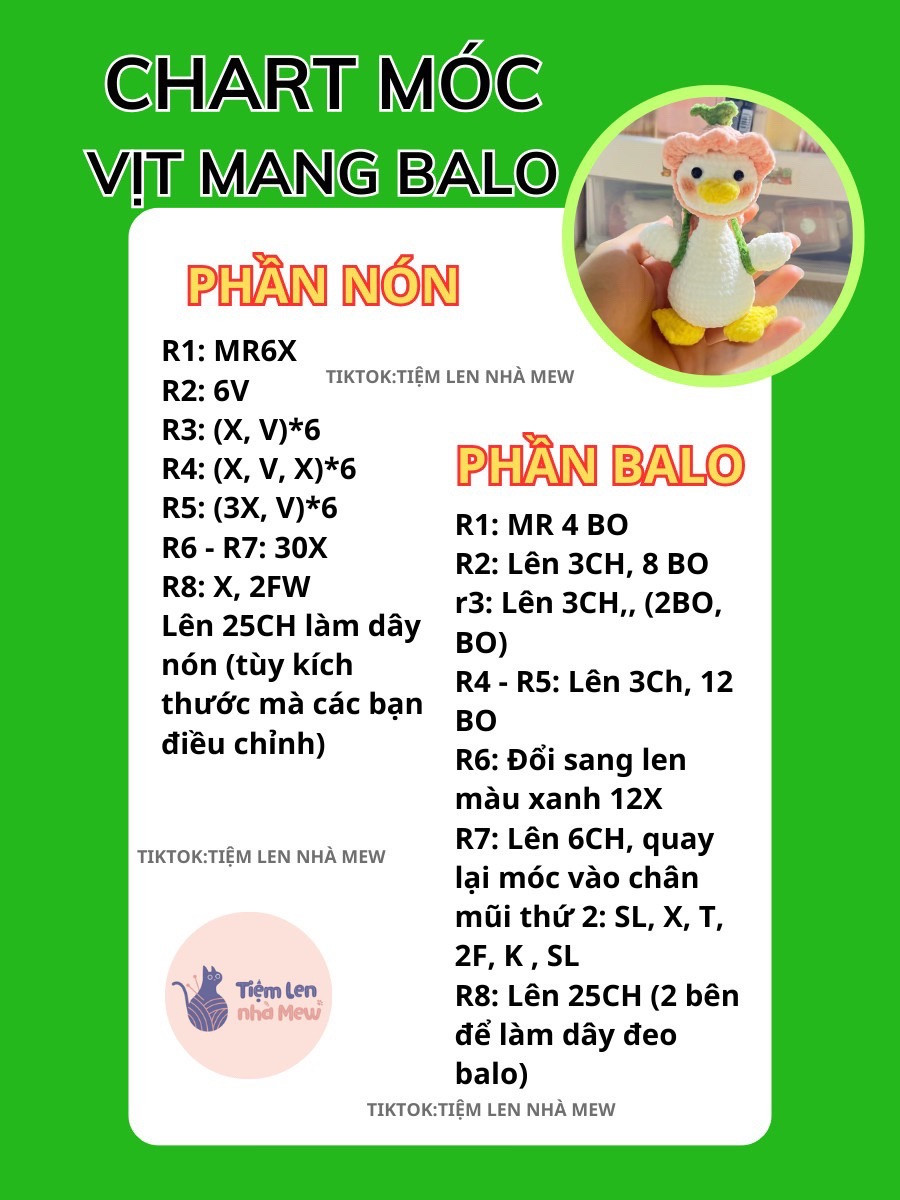 Hướng dẫn móc vịt mang balo