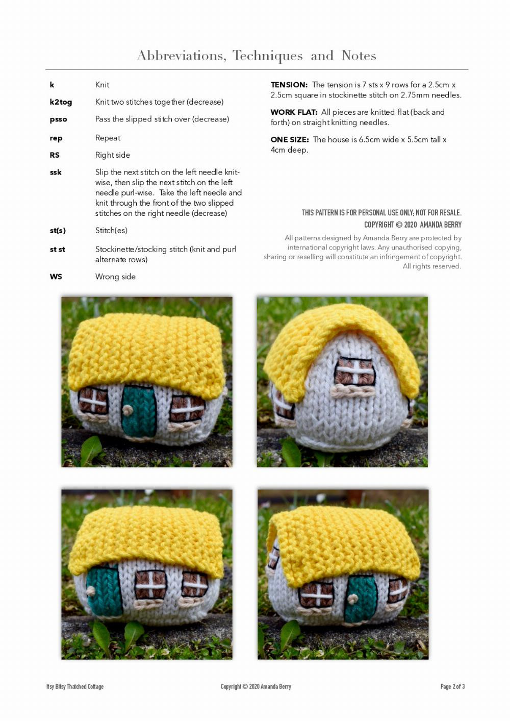 Itsy Bitsy Thatched Cottage * Knitting pattern