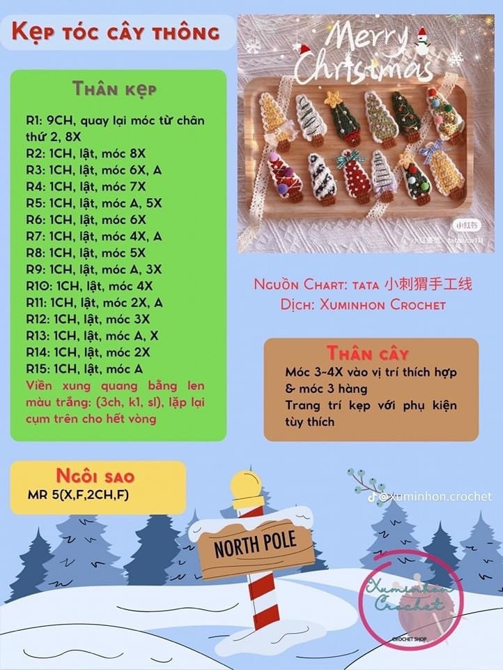 Kẹp tóc cây thông, cây thông noel heo, cây thông noel, thần lùn lori. móc treo điện thoại