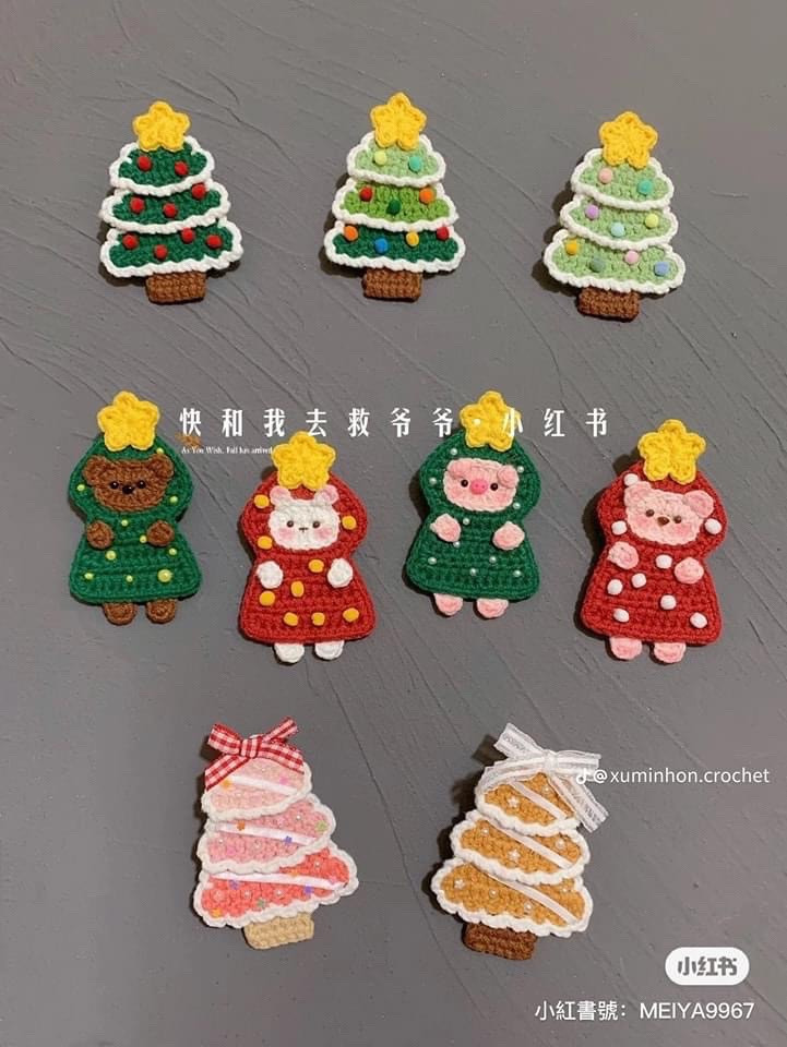 Kẹp tóc cây thông, cây thông noel heo, cây thông noel, thần lùn lori. móc treo điện thoại