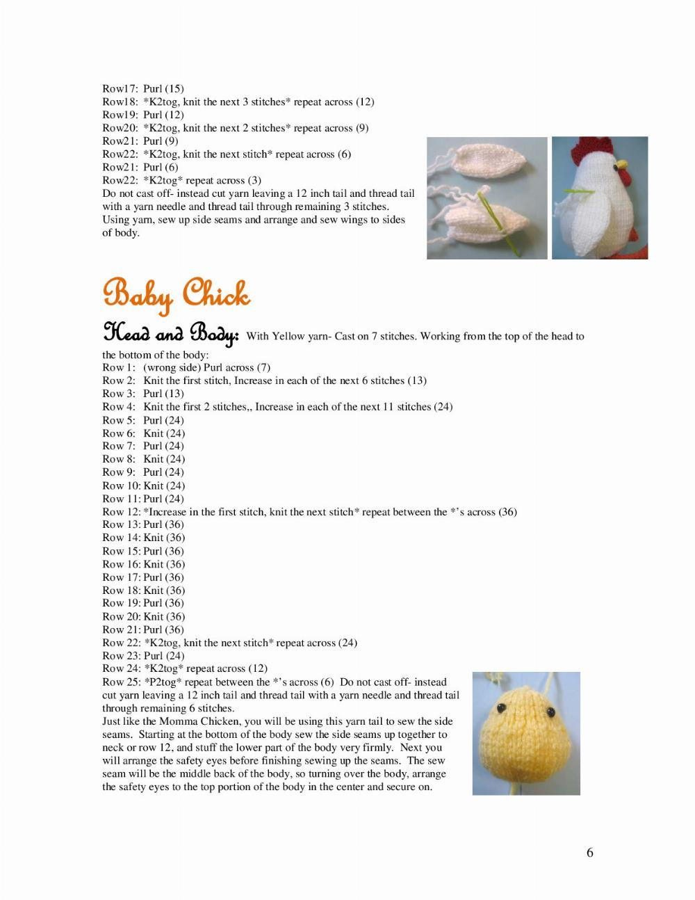 Knit Chicken and Baby Chick Patterns