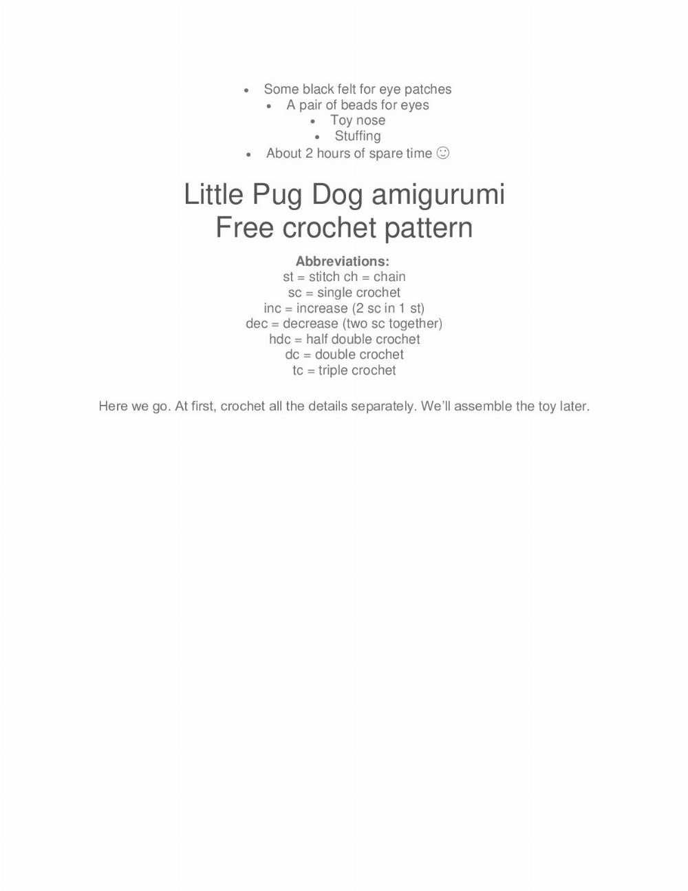 Little Pug Dog amigurumi pattern
