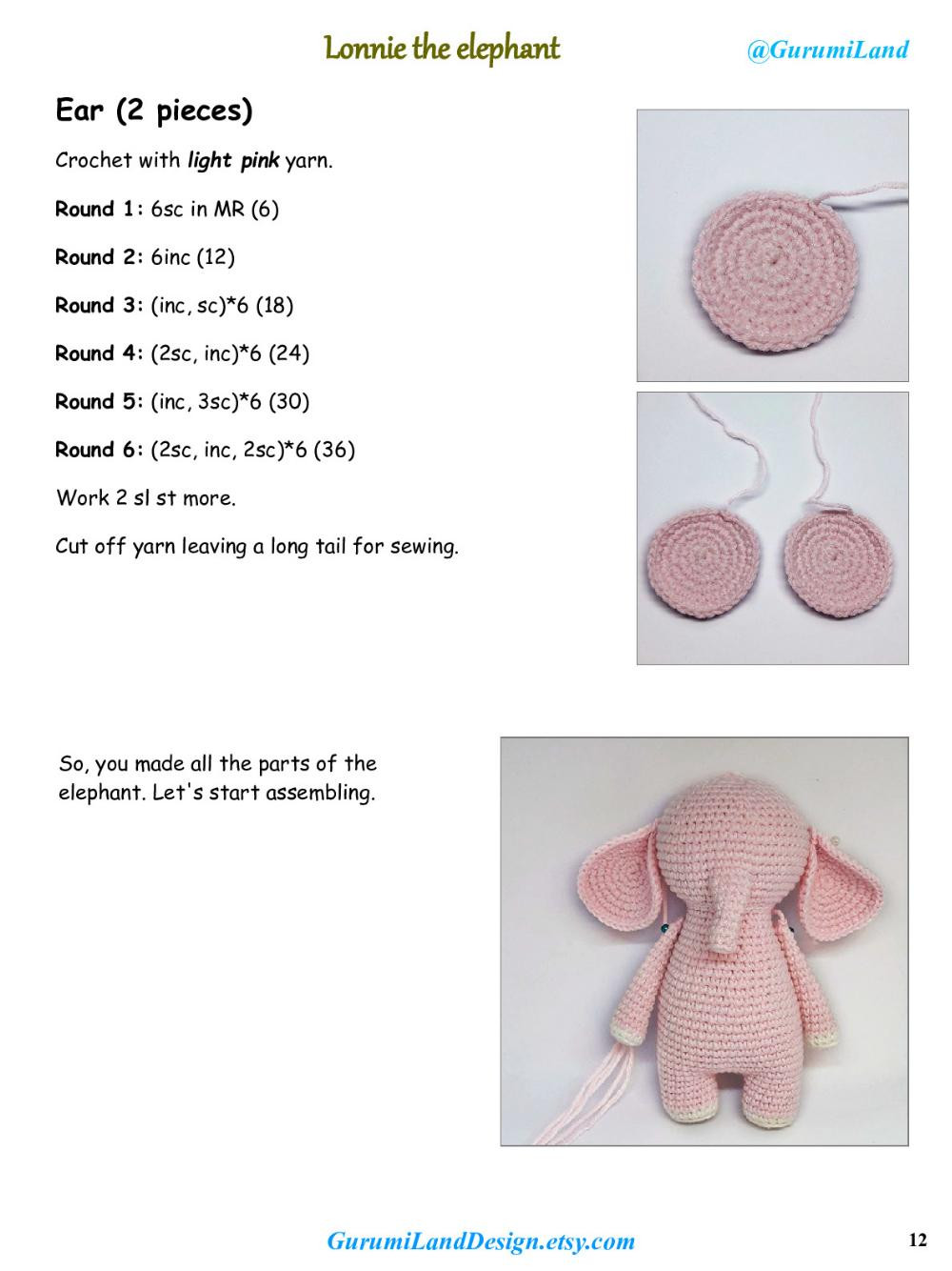 Lonnie the elephant Crochet pattern