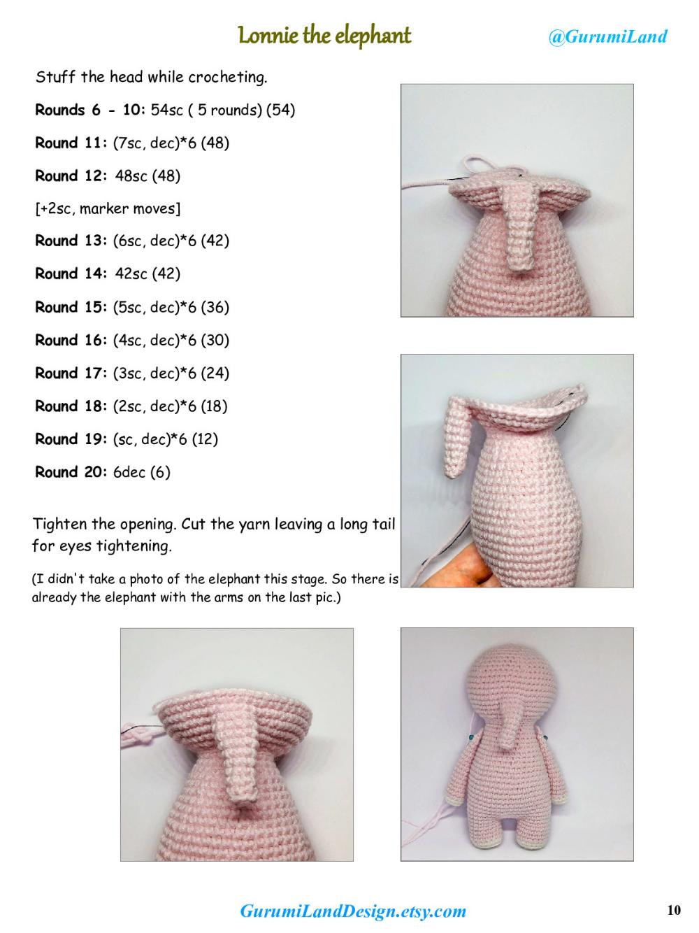 Lonnie the elephant Crochet pattern