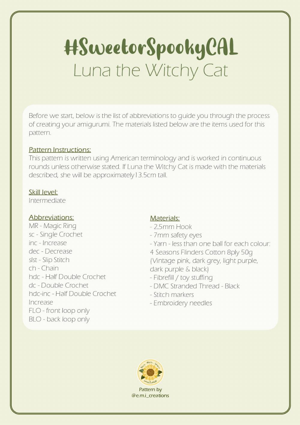 Luna the Witchy Cat Pattern