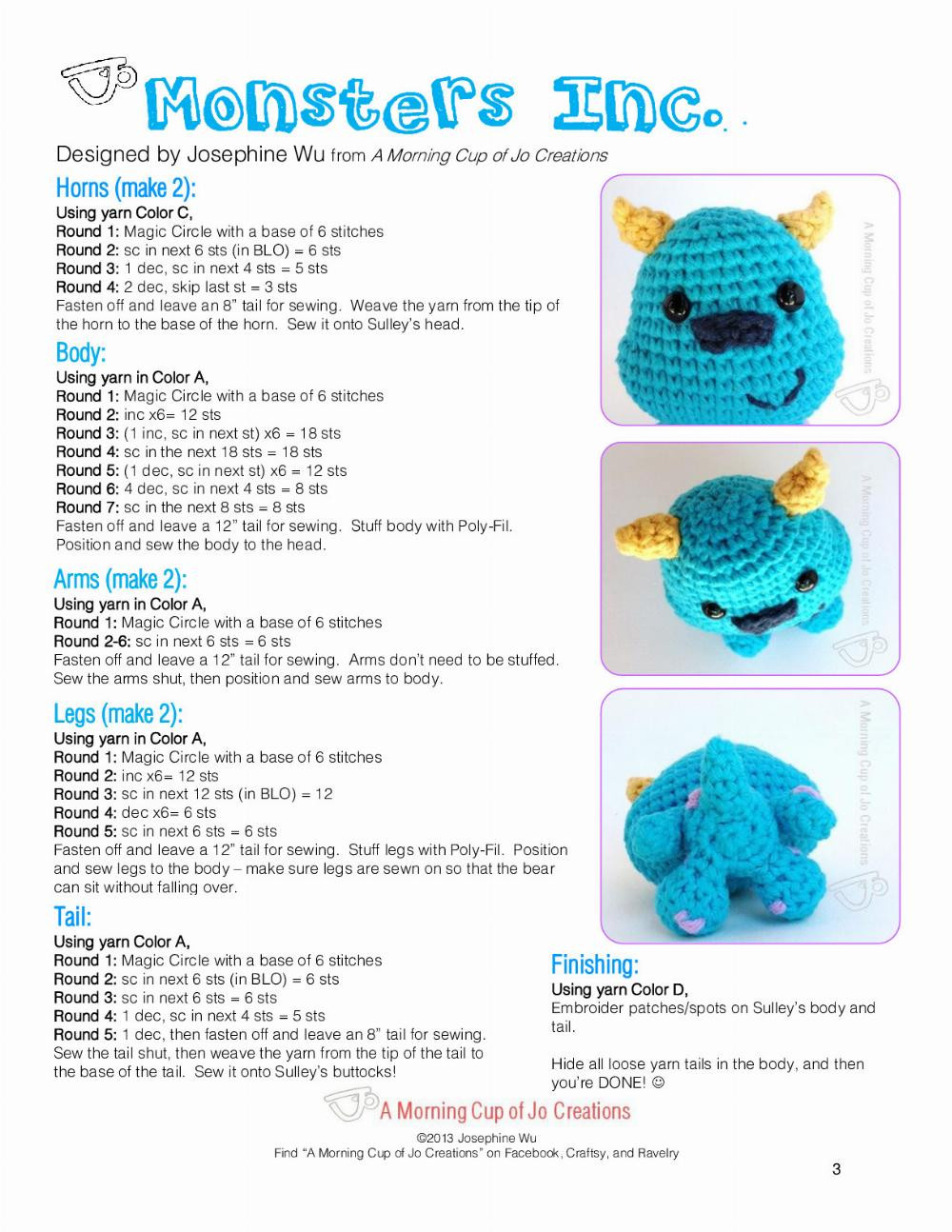 Monsters Inc crochet pattern
