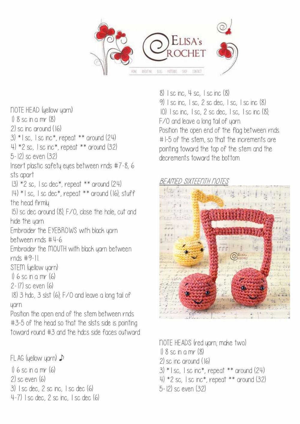 musical notes free crochet pattern