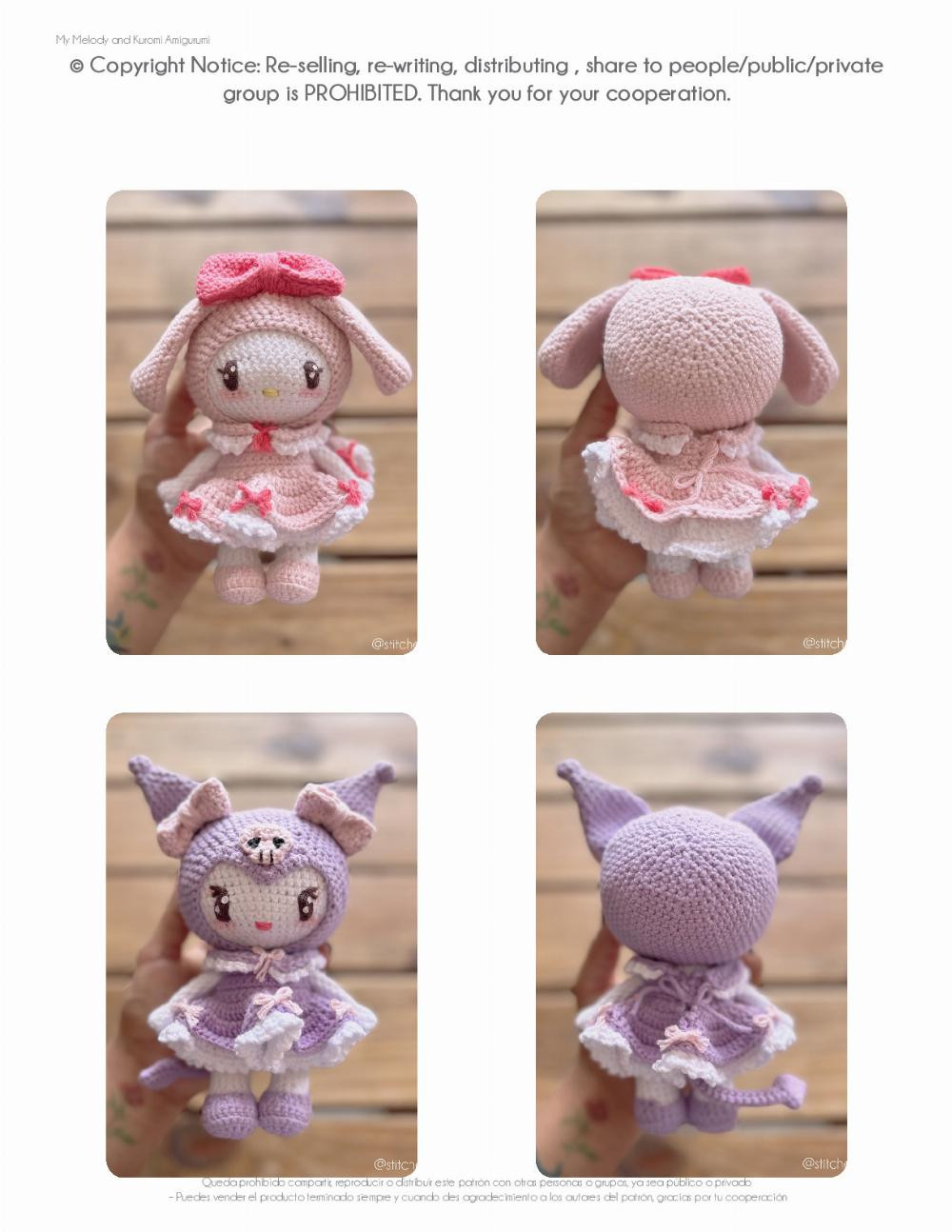 my melody & kuromi amigurumi crochet pattern