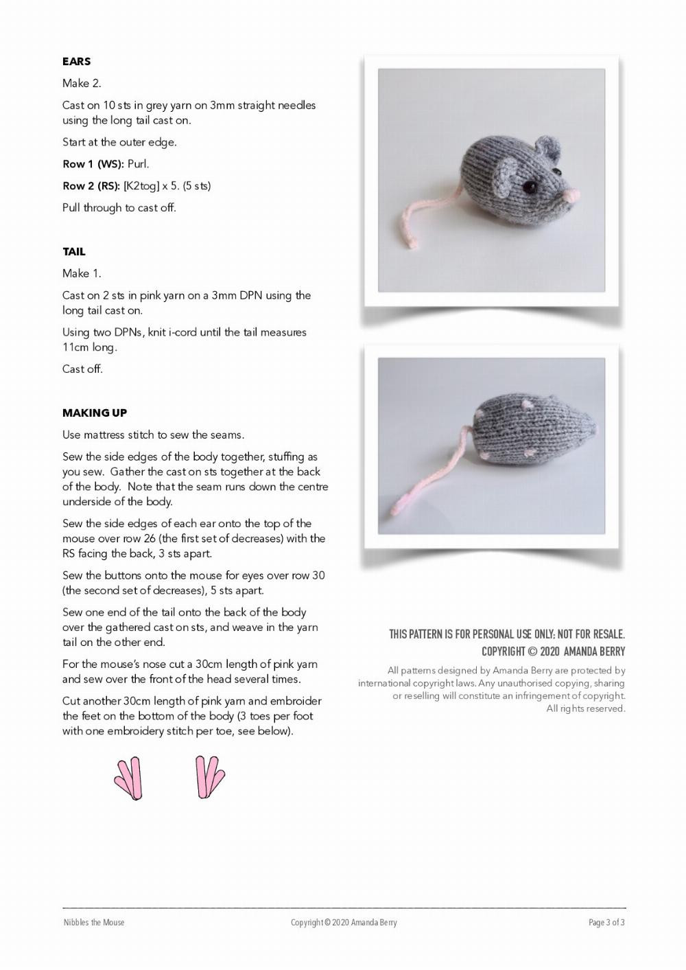 * Nibbles the Mouse * Knitting Pattern