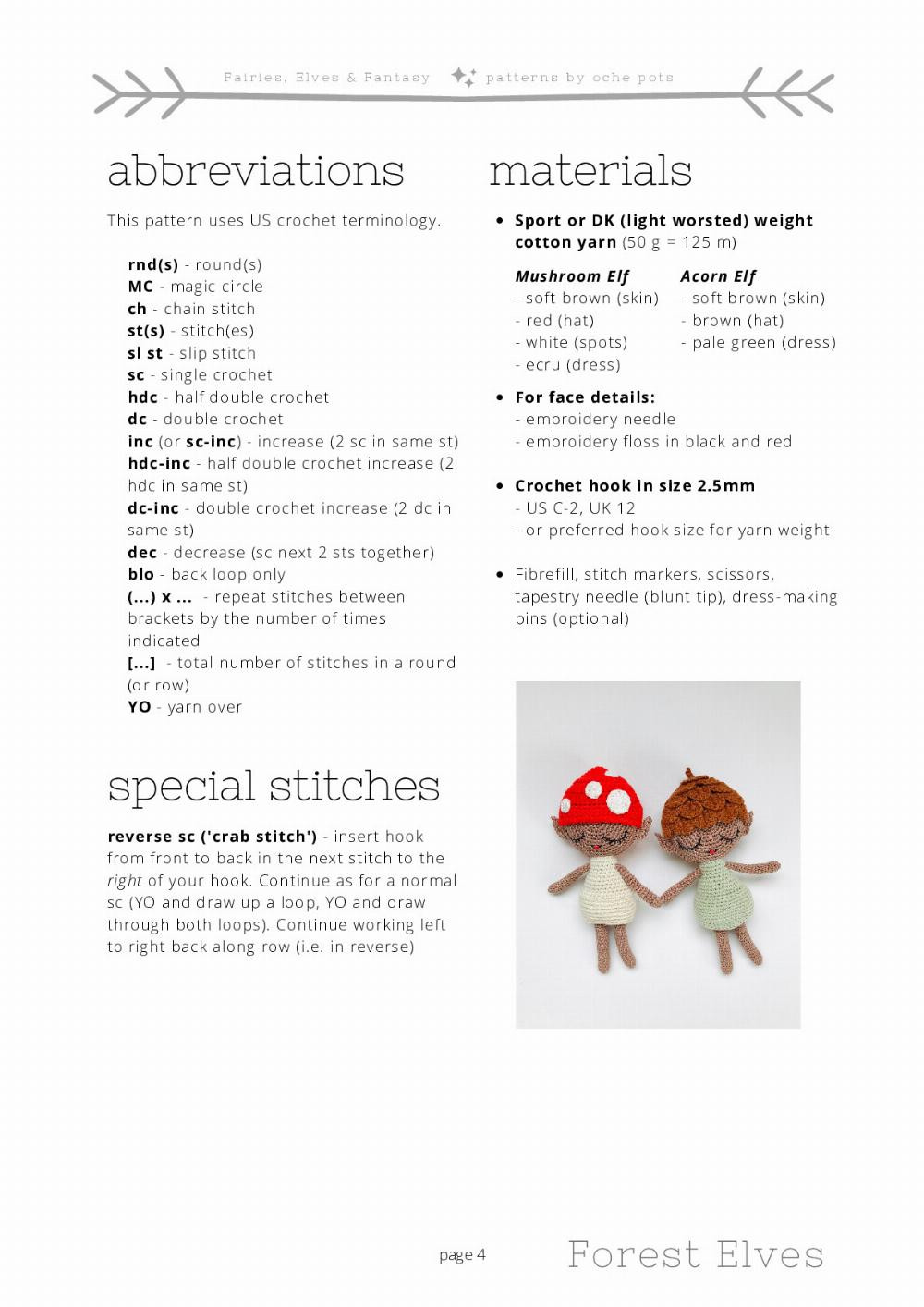 OCHE POTS PRESENTS Enoki the Mushroom Elf AND Belka the Acorn Elf CROCHET PATTERNS