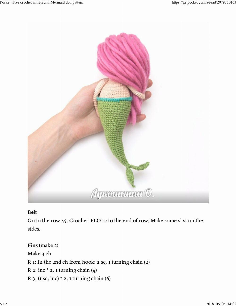 Pocket: Free crochet amigurumi Mermaid doll pattern