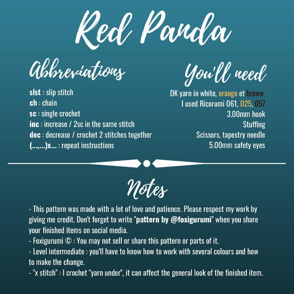 Red Panda english crochet pattern
