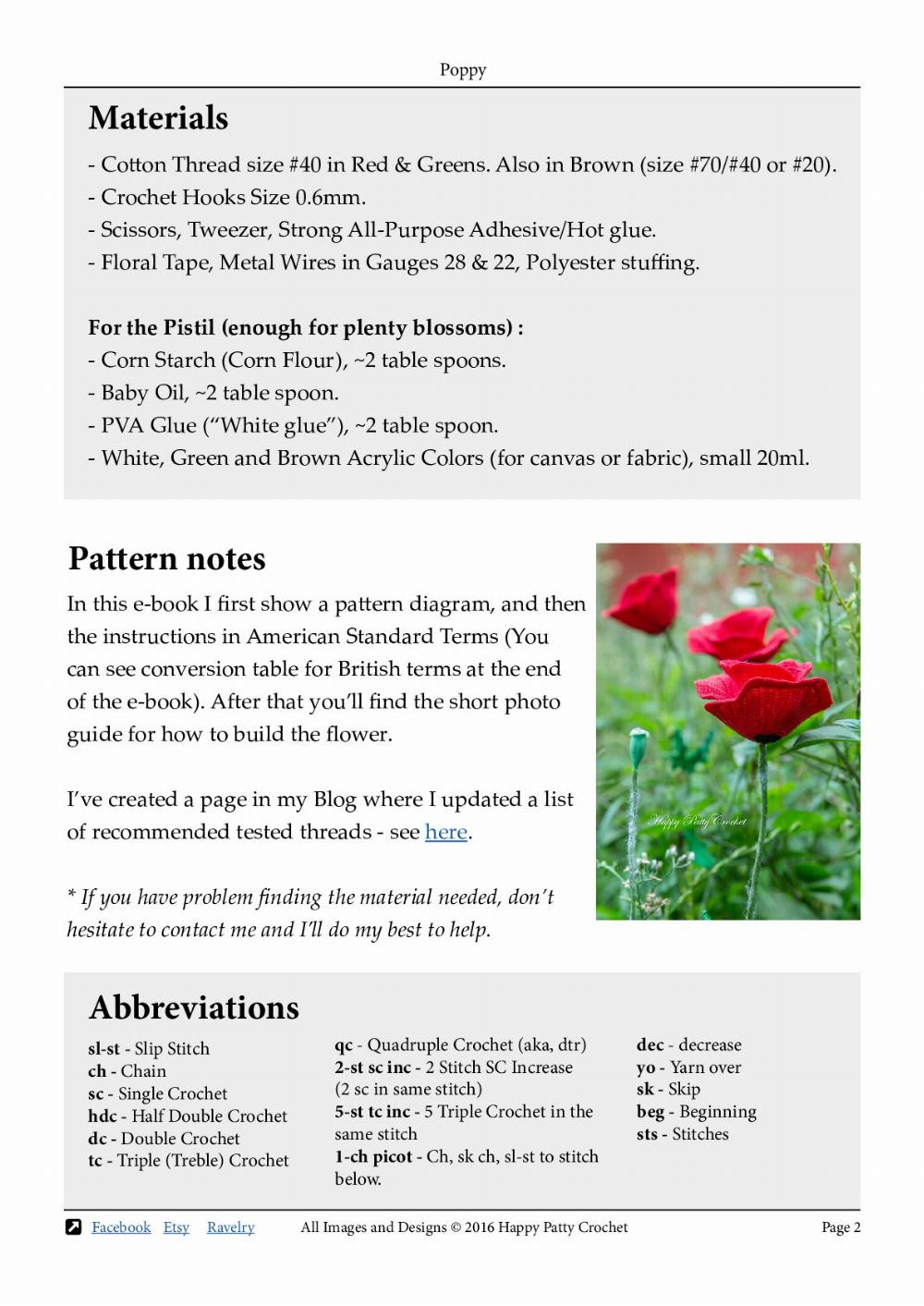 red Poppy flower crochet pattern