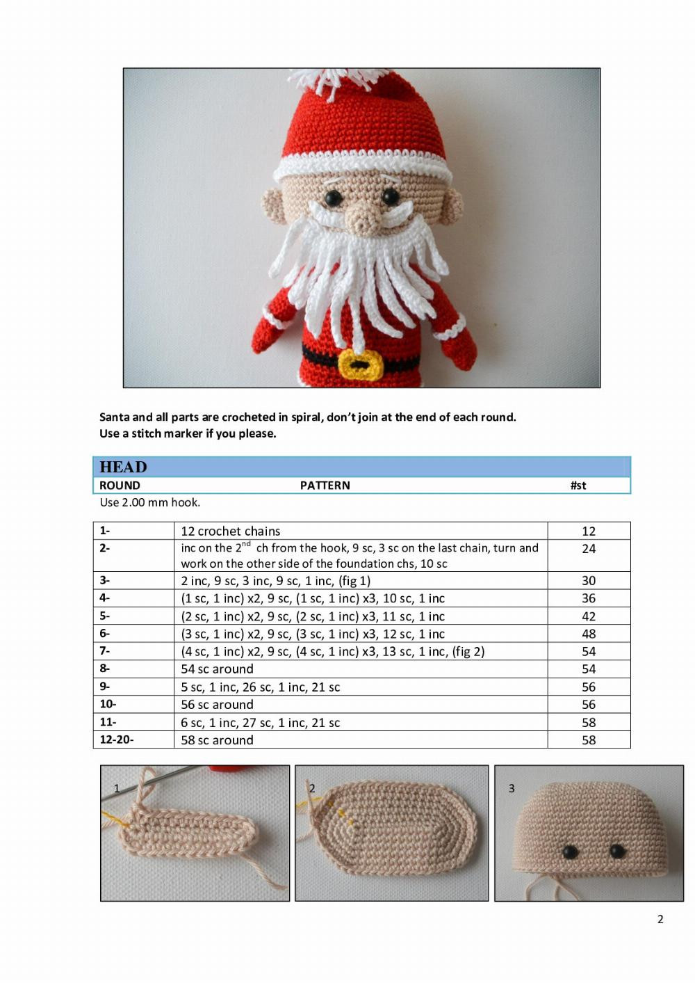 Santa claus with a red hat and White beard crochet pattern