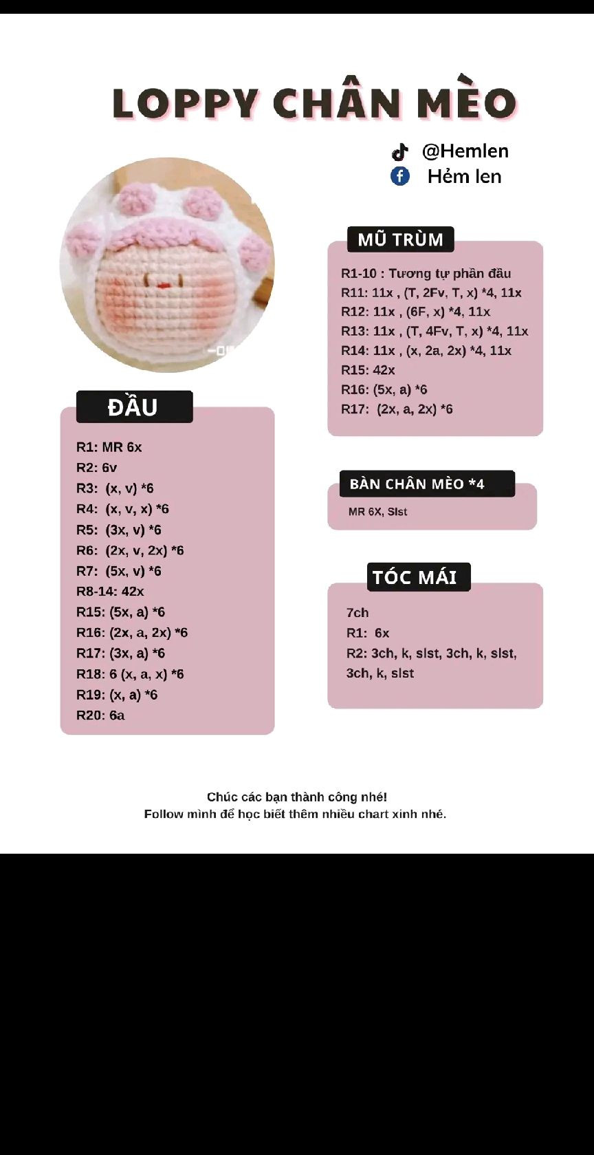 Tổng hợp 10 chart loppy: loppy đùi gà, loppy gấu dâu,  loppy chân mèo,  loppy stitch, loppy đầu vàng,  loppy xì trum, loppy lá cây, cốc bia mini, cây thông noel.