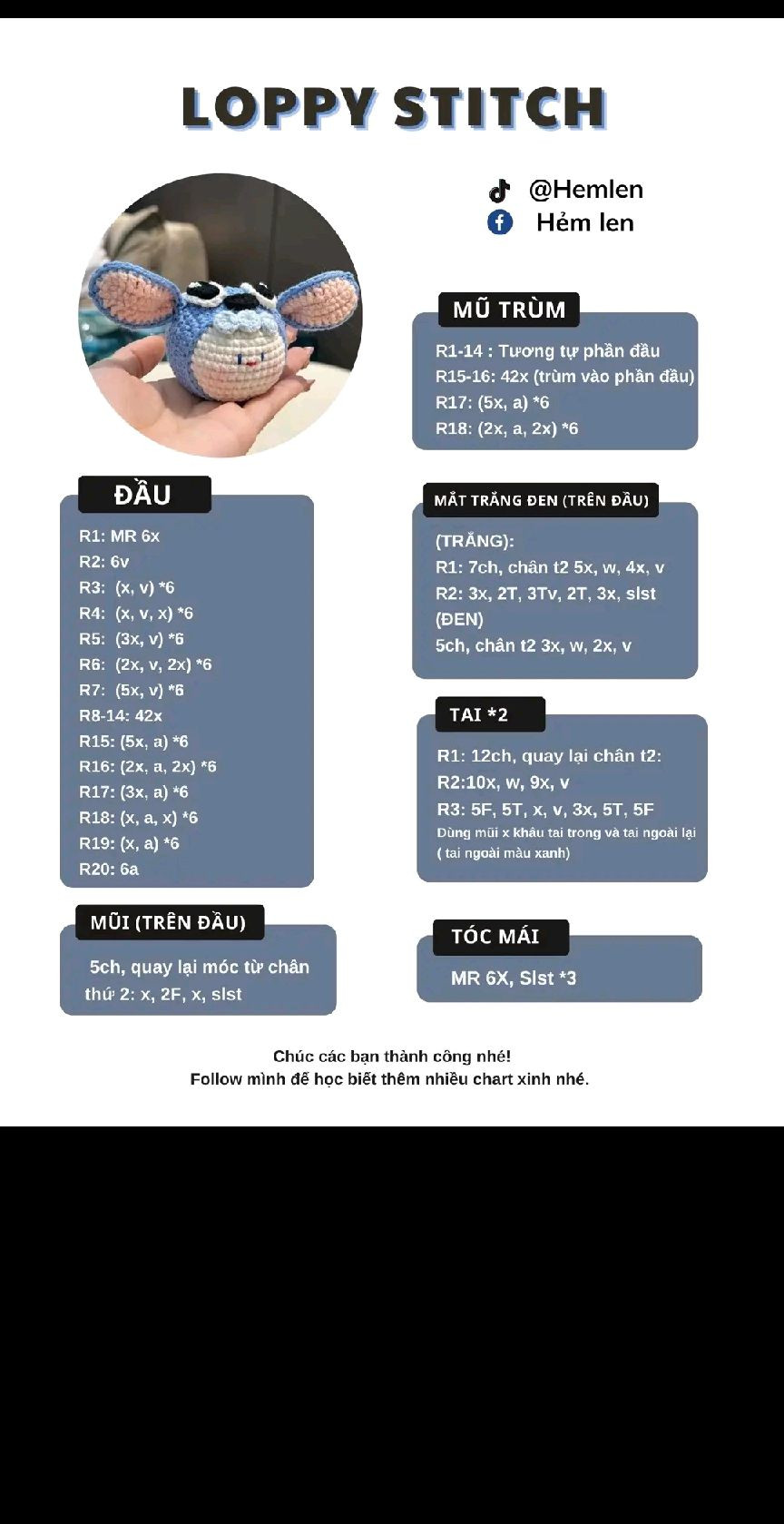 Tổng hợp 10 chart loppy: loppy đùi gà, loppy gấu dâu,  loppy chân mèo,  loppy stitch, loppy đầu vàng,  loppy xì trum, loppy lá cây, cốc bia mini, cây thông noel.