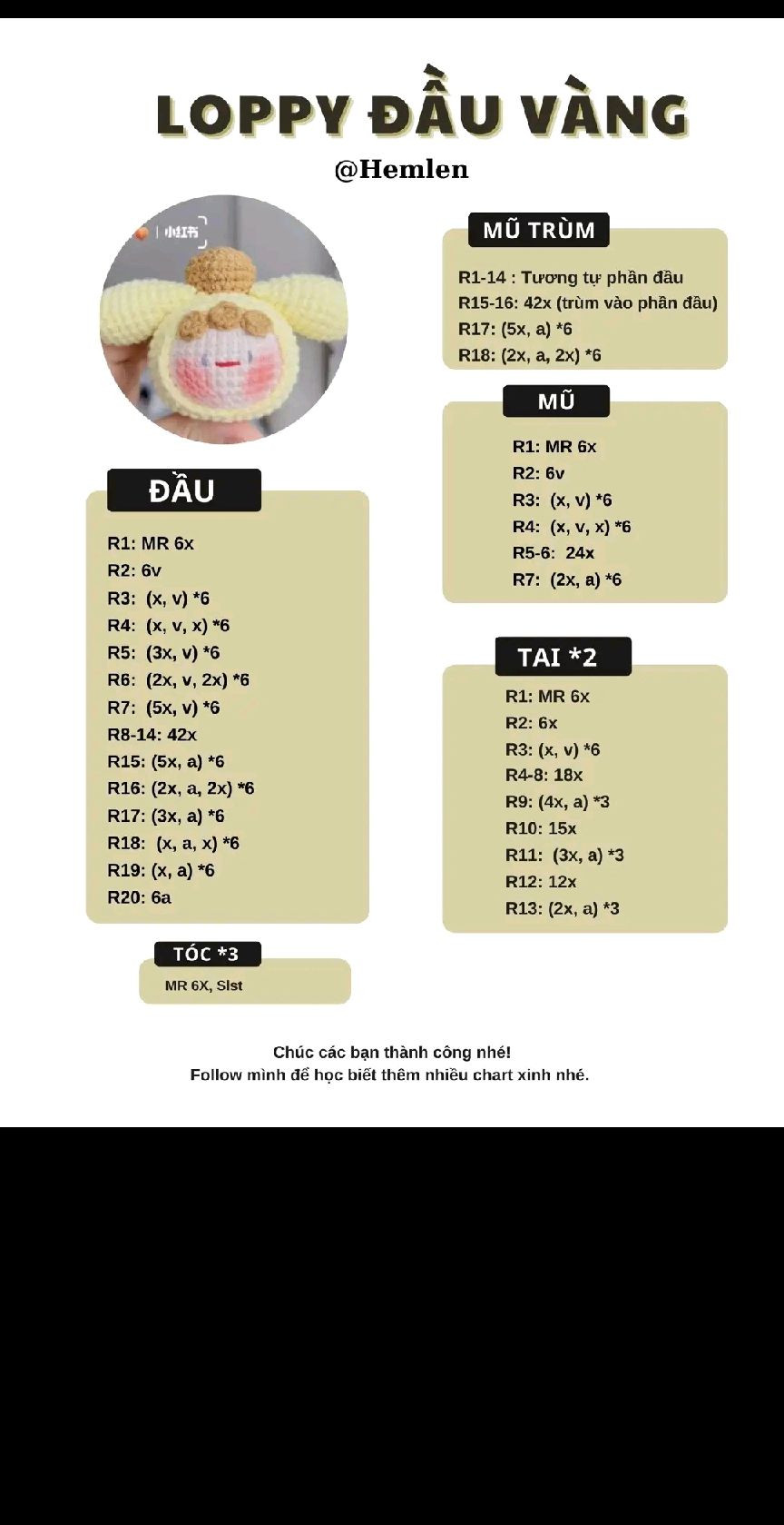 Tổng hợp 10 chart loppy: loppy đùi gà, loppy gấu dâu,  loppy chân mèo,  loppy stitch, loppy đầu vàng,  loppy xì trum, loppy lá cây, cốc bia mini, cây thông noel.