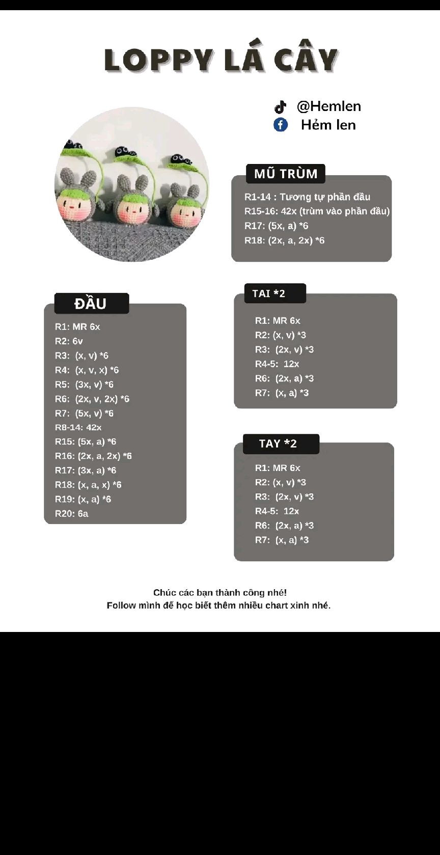 Tổng hợp 10 chart loppy: loppy đùi gà, loppy gấu dâu,  loppy chân mèo,  loppy stitch, loppy đầu vàng,  loppy xì trum, loppy lá cây, cốc bia mini, cây thông noel.