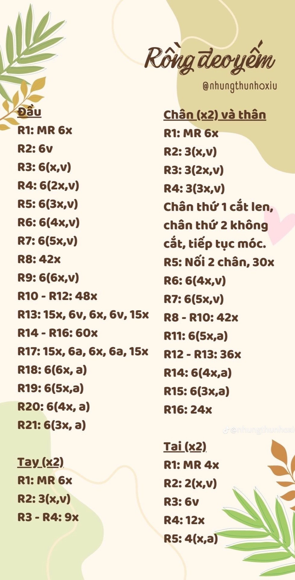 Tổng hợp 12 chart móc đơn giản: Chart móc chim cánh cụt, bé bunny mochi (đầu thỏ) mũ heo nghiêm nghị, mũ dâu tây và ngôi sao, mũ sinh nhật con hổ, mèo bánh bao, rồng đeo yếm, heo mặc pijama thỏ, mini girl, hoa móc khóa, totoro, ghim cài áo, mũ thỏ mini.