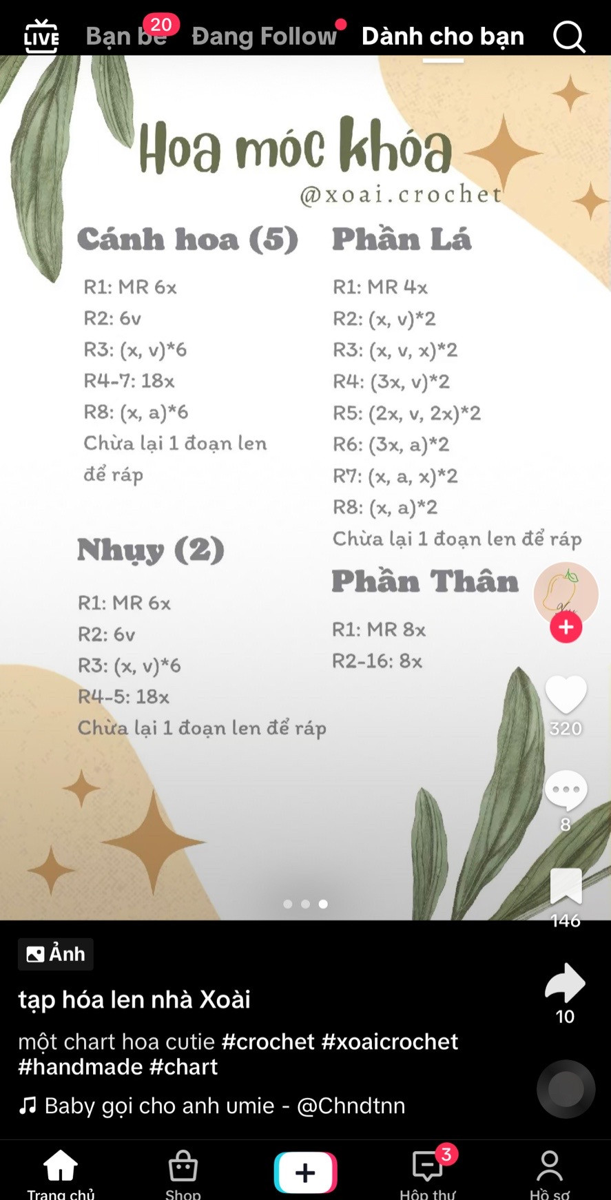 Tổng hợp 12 chart móc đơn giản: Chart móc chim cánh cụt, bé bunny mochi (đầu thỏ) mũ heo nghiêm nghị, mũ dâu tây và ngôi sao, mũ sinh nhật con hổ, mèo bánh bao, rồng đeo yếm, heo mặc pijama thỏ, mini girl, hoa móc khóa, totoro, ghim cài áo, mũ thỏ mini.