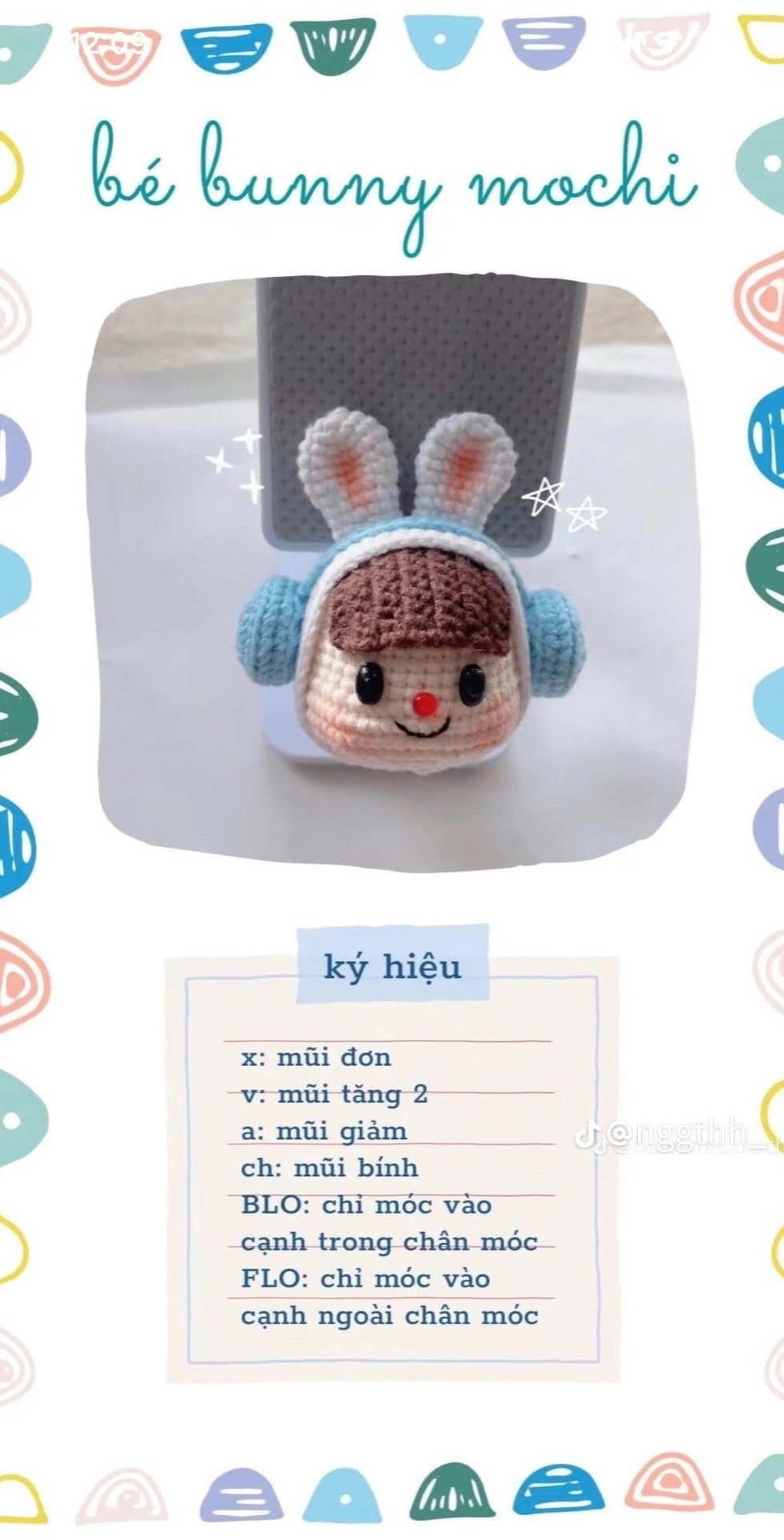 Tổng hợp 12 chart móc đơn giản: Chart móc chim cánh cụt, bé bunny mochi (đầu thỏ) mũ heo nghiêm nghị, mũ dâu tây và ngôi sao, mũ sinh nhật con hổ, mèo bánh bao, rồng đeo yếm, heo mặc pijama thỏ, mini girl, hoa móc khóa, totoro, ghim cài áo, mũ thỏ mini.