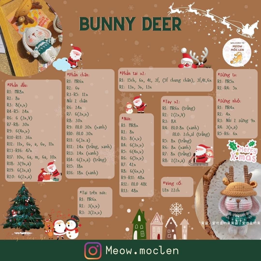 Tổng hợp 3 chart noel bunny deer, bunny christmas tree, bunny santan's hat (thỏ, mũ ông già noel)