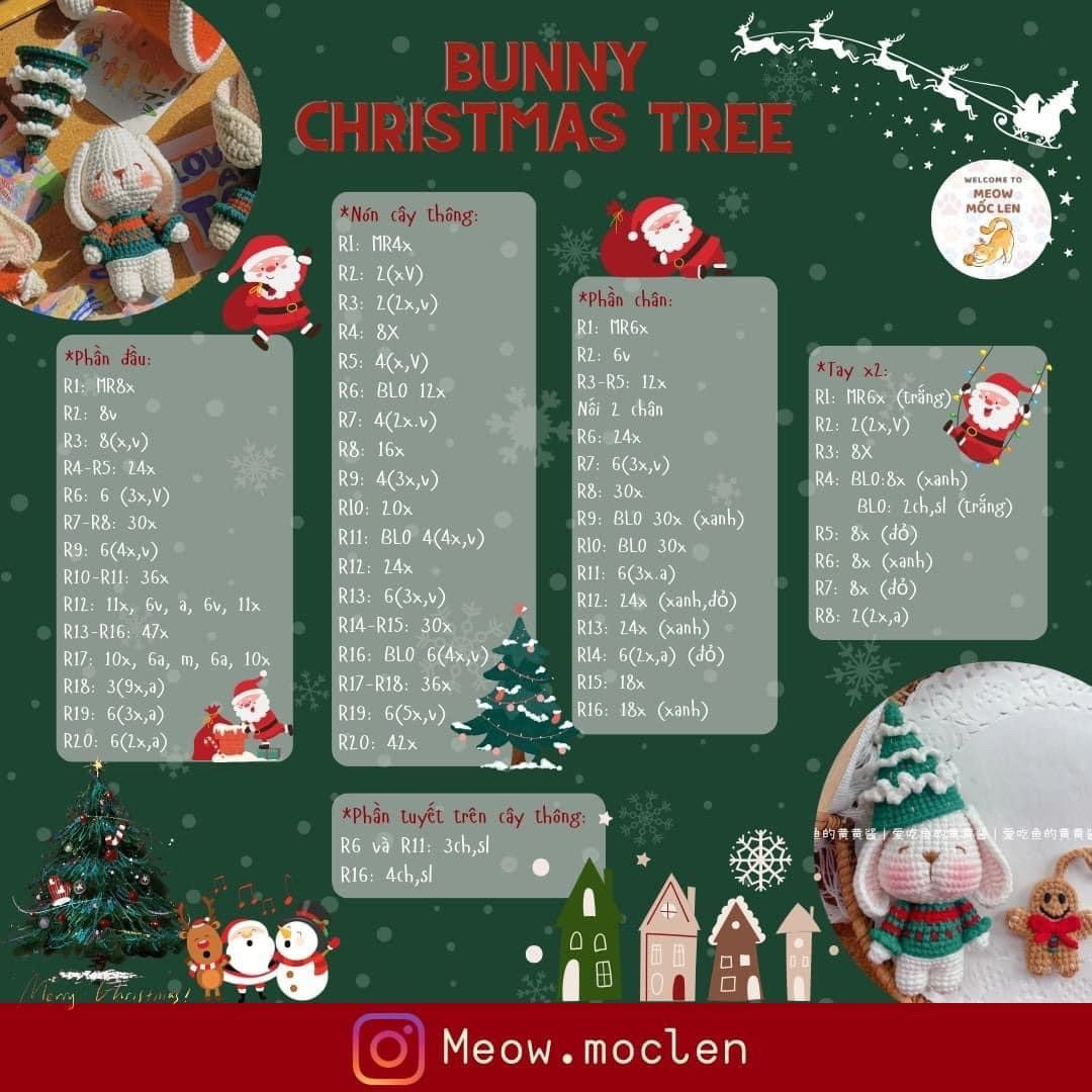 Tổng hợp 3 chart noel bunny deer, bunny christmas tree, bunny santan's hat (thỏ, mũ ông già noel)