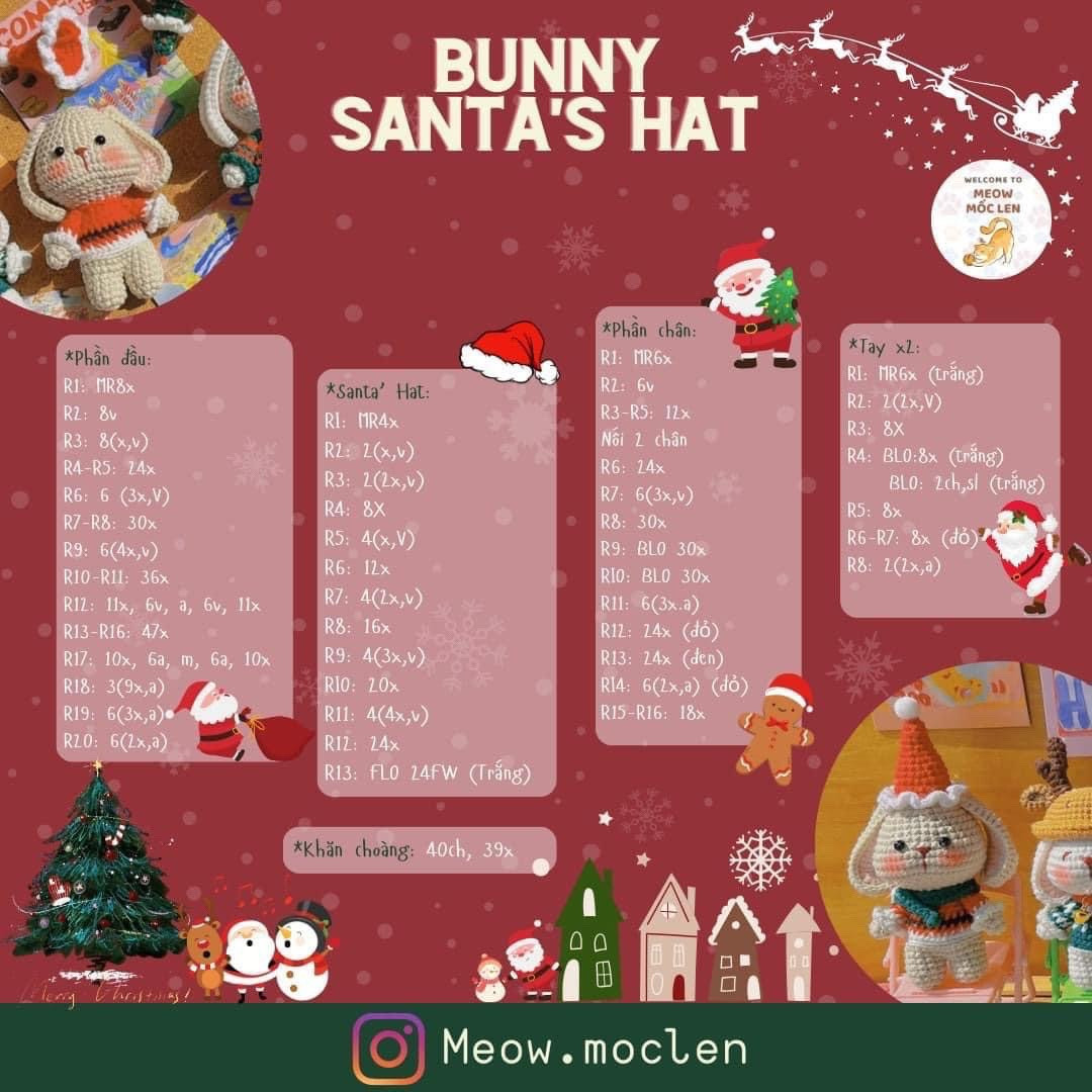 Tổng hợp 3 chart noel bunny deer, bunny christmas tree, bunny santan's hat (thỏ, mũ ông già noel)