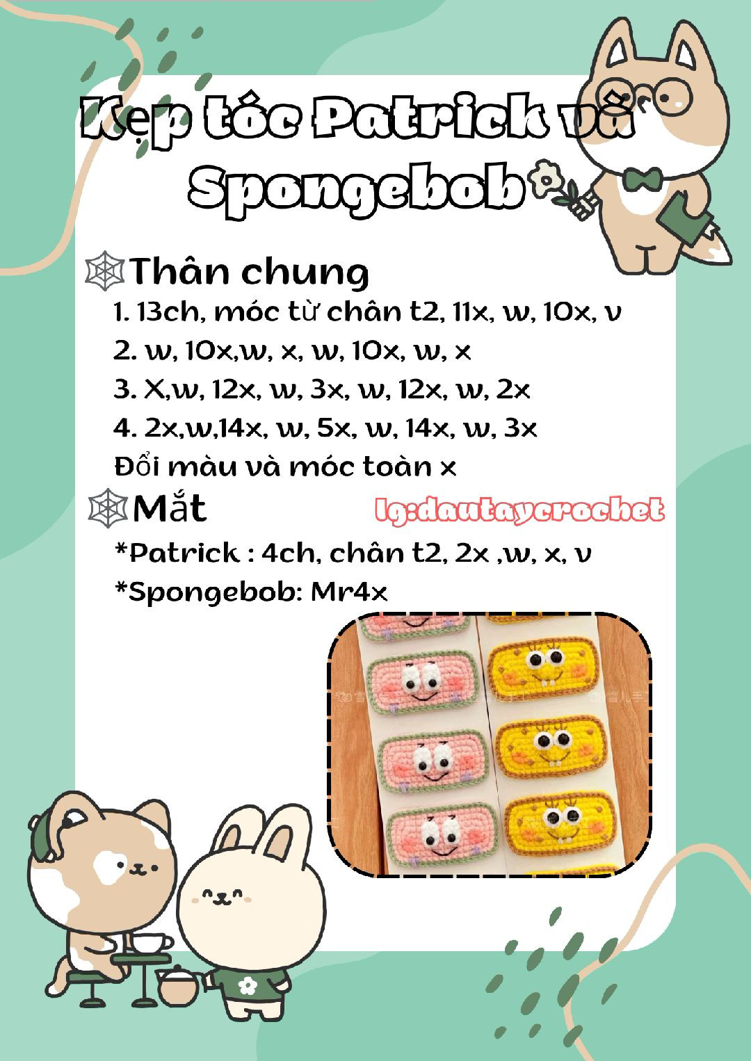 Tổng hợp chart móc kẹp tóc, kẹp tóc cá sấu, kẹp tóc patrick và spongebob, kẹp tóc con hươu.